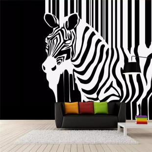 厂家直销定制3d现代简约手绘抽象黑白斑马壁画电视背景墙壁纸壁贴