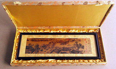厂家直销商务礼品999纯金版镜框挂画,千足金箔画《清明上河图》