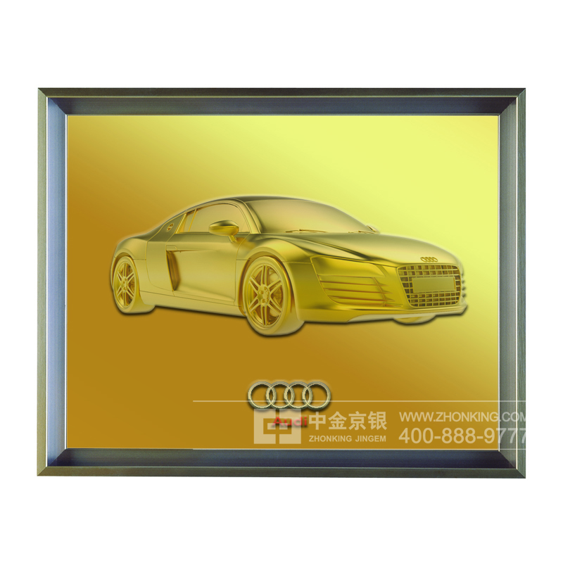 铭工工厂_金线雕黄金石_纯金银浮雕画-中金金银_奥迪汽车金箔画定制